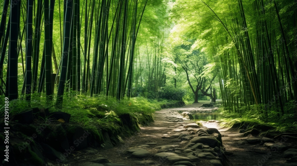 A lush bamboo grove in a quiet forest