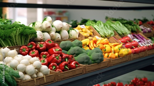 Vegetables in grocery store   light background 