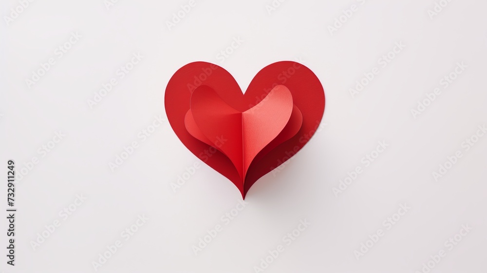 Red heart white paper. love card. Valentine's Day postcard. heart felt