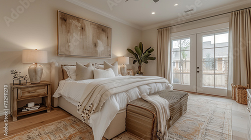 Elegant Bedroom Retreat with King-Sized Bed and Warm Ambiance