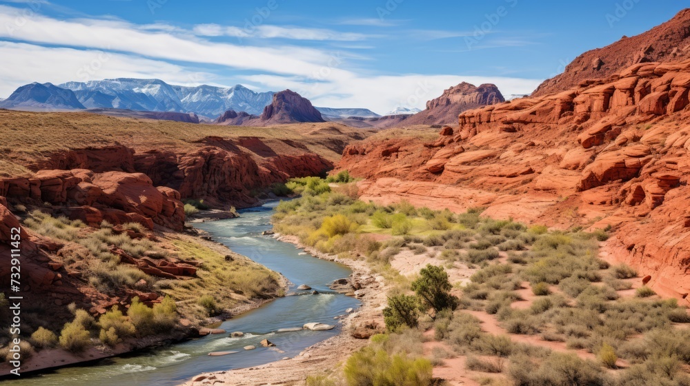 Fototapeta premium A rugged, red rock canyon with a winding river