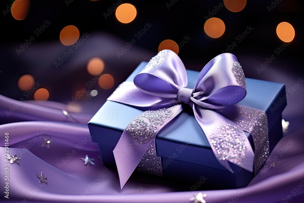 A beautiful bow made of shiny satin ribbon is tied neatly around a gift box, adding a touch of elegance, A beautiful bow made of shiny satin ribbon is tied neatly around a gift box, adding a touch of elegance,