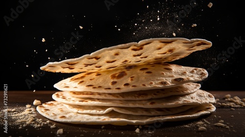 A stack of tortillas flipping in the air photo