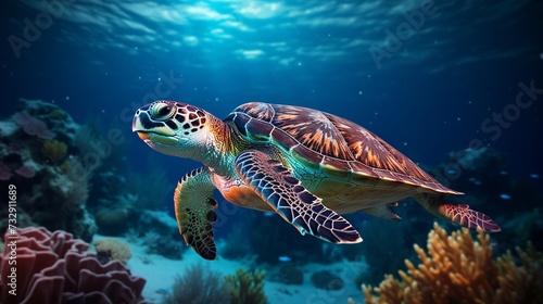 Sea Coral Turtle Underwater World Top view for 3d floors water nature fish sea coral egypt red sea © Elchin Abilov