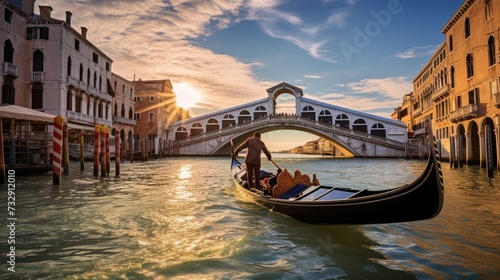 A gondola gliding through the serene canals of Venice, with the iconic  © Dara