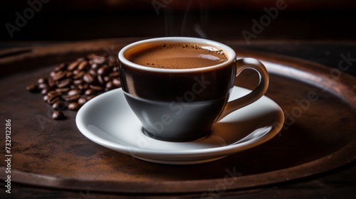 Coffee cup on a saucer, ready to be savored, an invitation to indulge