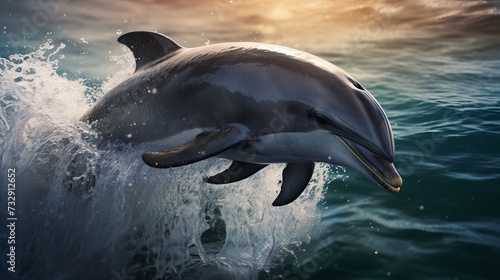Two dolphins underwater and breaking splashing wave above them © Elchin Abilov