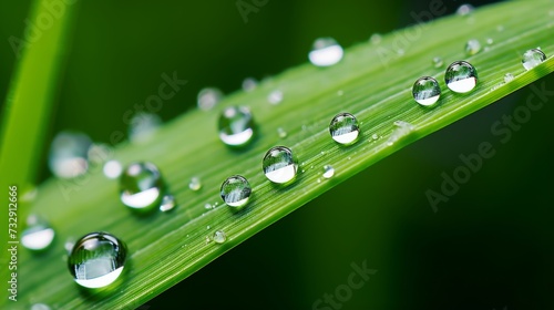 Hyper zoom closeup of a droplet on a blade of grass