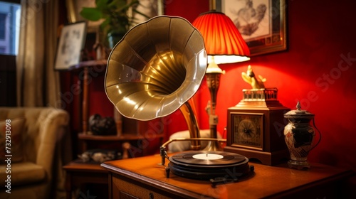 Vintage gramophone enveloping the room in lofi charm
