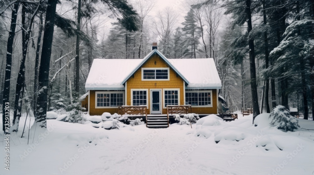 Cozy cabin style pension nestled in a picturesque forest, perfect for a winter getaway Cozy cabin style pension nestled in a picturesque forest, perfect for a winter getaway