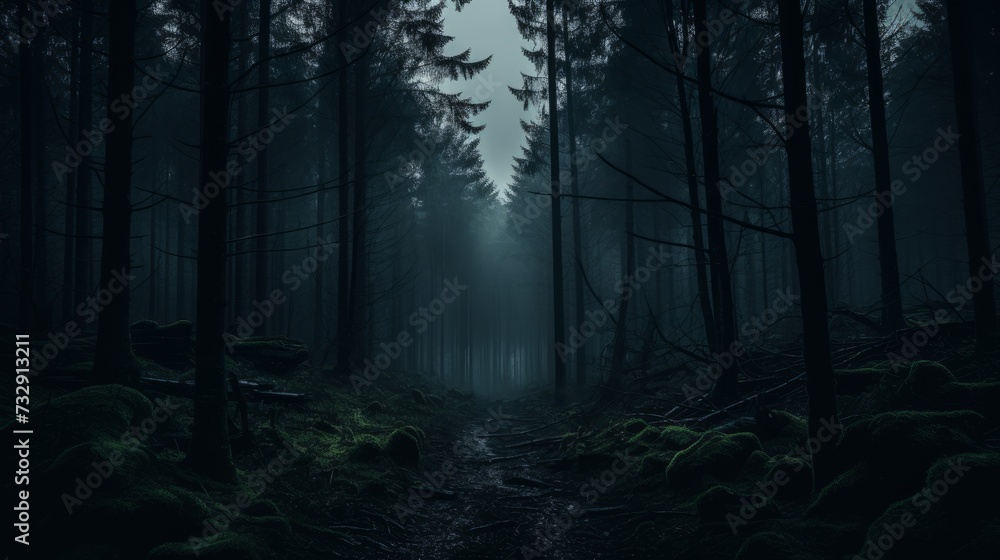 Fototapeta premium Dark and moody forest in the evening