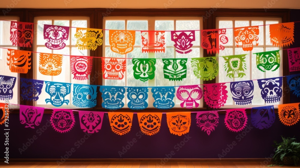 Day of the dead papel picado banners creating a festive backdrop