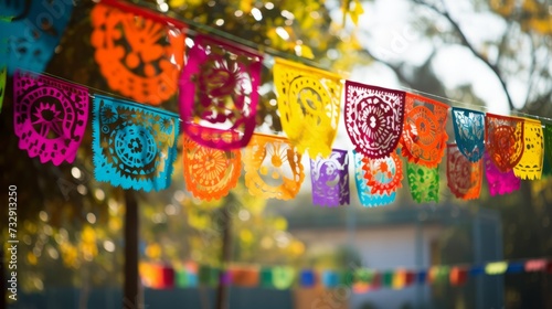 Day of the dead papel picado decorations in the breeze © Cloudyew