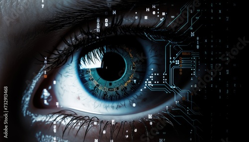 Close up of eye with binary code