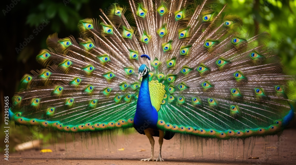 Obraz premium Exquisite peacock displaying its vibrant tail feathers