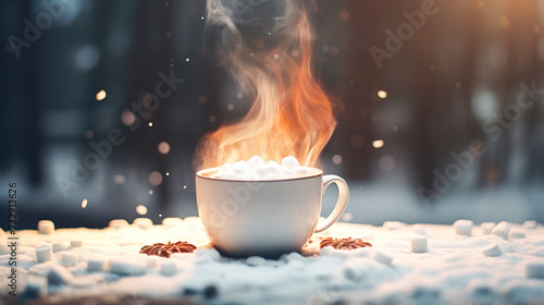 Hot Cocoa Cozins: A Warm and Tty Photo of a Cup of Hot Cocoa withteam and Mahmallo photo
