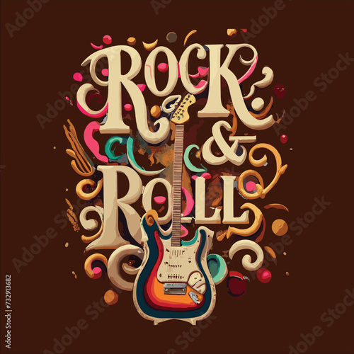 Rock and roll typographic music guitar with r eps vector design suitable for unisex t-shirt, tee design, hoodies, poster, music festival banner, cover, logo vector illustration