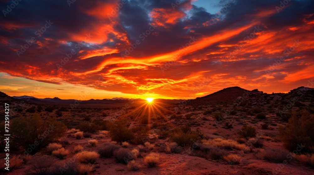 The fiery colors of a desert sunrise