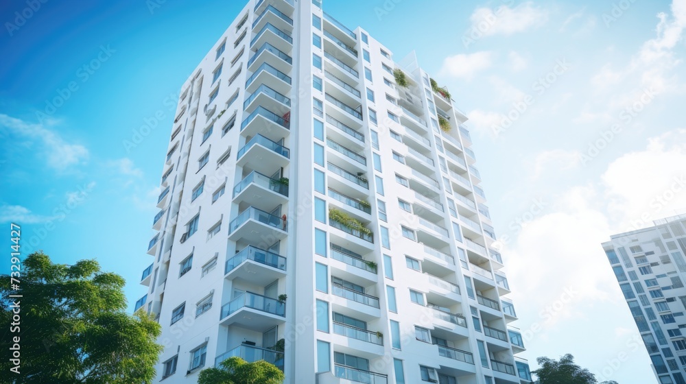A tall building with white exterior walls and many windows and balconies, soft focus photography, A tall building with white exterior walls and many windows and balconies, soft focus photography,