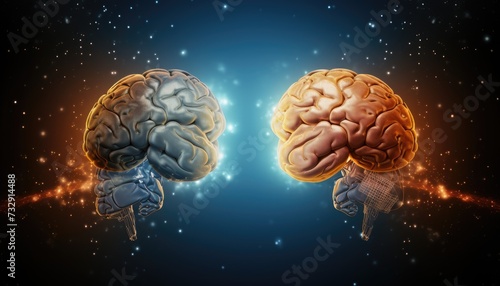 The concept of the human brain. The right creative hemisphere versus the left logical hemispher photo