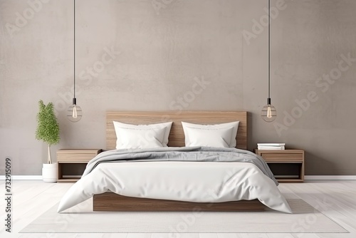 Bedroom interior in the style of scandinavian, nordic and japanese, minimalist, 
