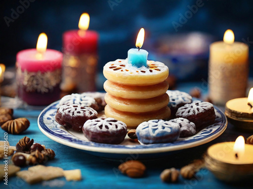 free photo menorah and transitional Hanukkah sweets photo