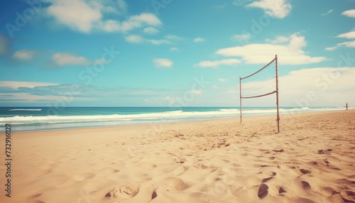 volleyball net on a dreamy beach with no people © msroster