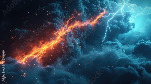 Electrify your design with a colored 3D rendering of a lightning strike element. Ai Generated.
