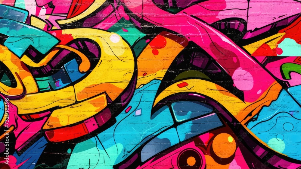Vibrant graffiti adorns a wall, creating an abstract and dynamic background. Urban, Ai Generated.