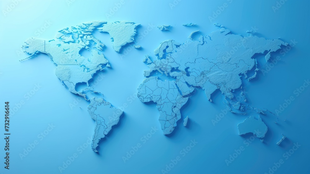 World map displayed on a serene blue background, symbolizing the essence of geography and exploration, Ai Generated.