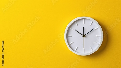 Wallpaper Mural Minimalist flat lay image featuring a white wall clock on a vibrant yellow wall, showcasing simplicity and modern design, Ai Generated. Torontodigital.ca