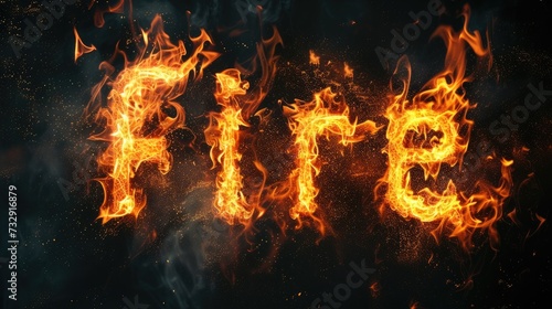 Close up of fire written in flames on black background, emitting intense heat. Ai Generated.
