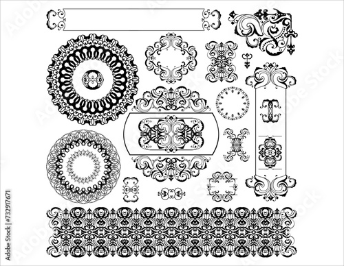 Vector illustration of decorative border and frame set and traditional ornament element