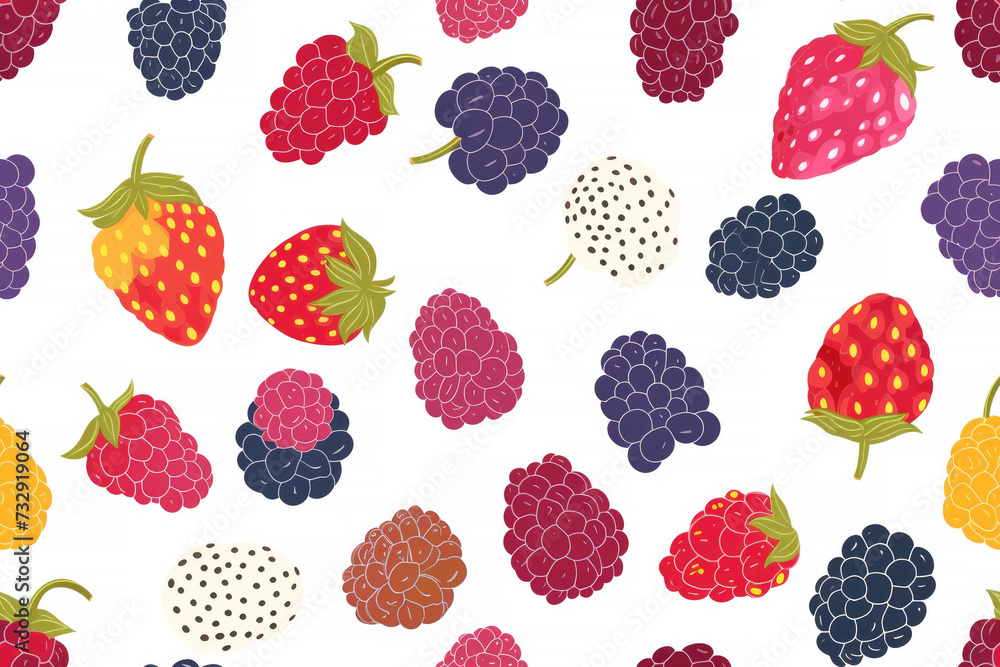 Colorful berry pattern featuring strawberries, blackberries, and raspberries, ideal for fabric, wallpaper, and wrap designs.
Colorful berry pattern featuring strawberries, blackberries, and raspberries, ideal for fabric, wallpaper, and wrap designs.
