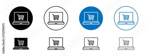 Online Shopping Line Icon Set. E-commerce global purchase symbol in black and blue color.