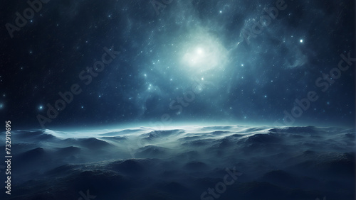 Glowing Stars Illuminate Space Background, View from Another Planet, Captivating Cosmic Scene