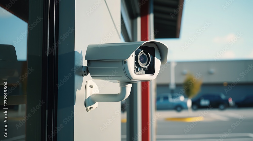 A car near a parking lot on day time. A cctv camera is set on the right side of the car entry side A car near a parking lot on day time. A cctv camera is set on the right side of the car entry side