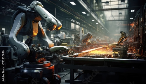 humanoid robot working with a machine in a factory hd image © msroster