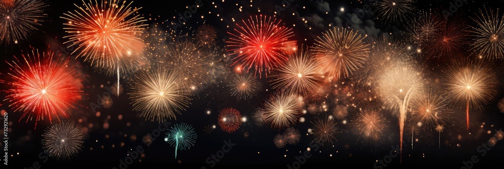 Fireworks lit up in the sky with black background, Fireworks lit up in the sky with black background,