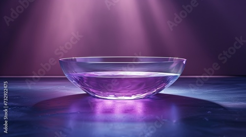 Dark background with purple clear glass base. Suitable for product display The set was enhanced with spotlights and studio lights. with realistic shadows and Helps add depth and realism.
