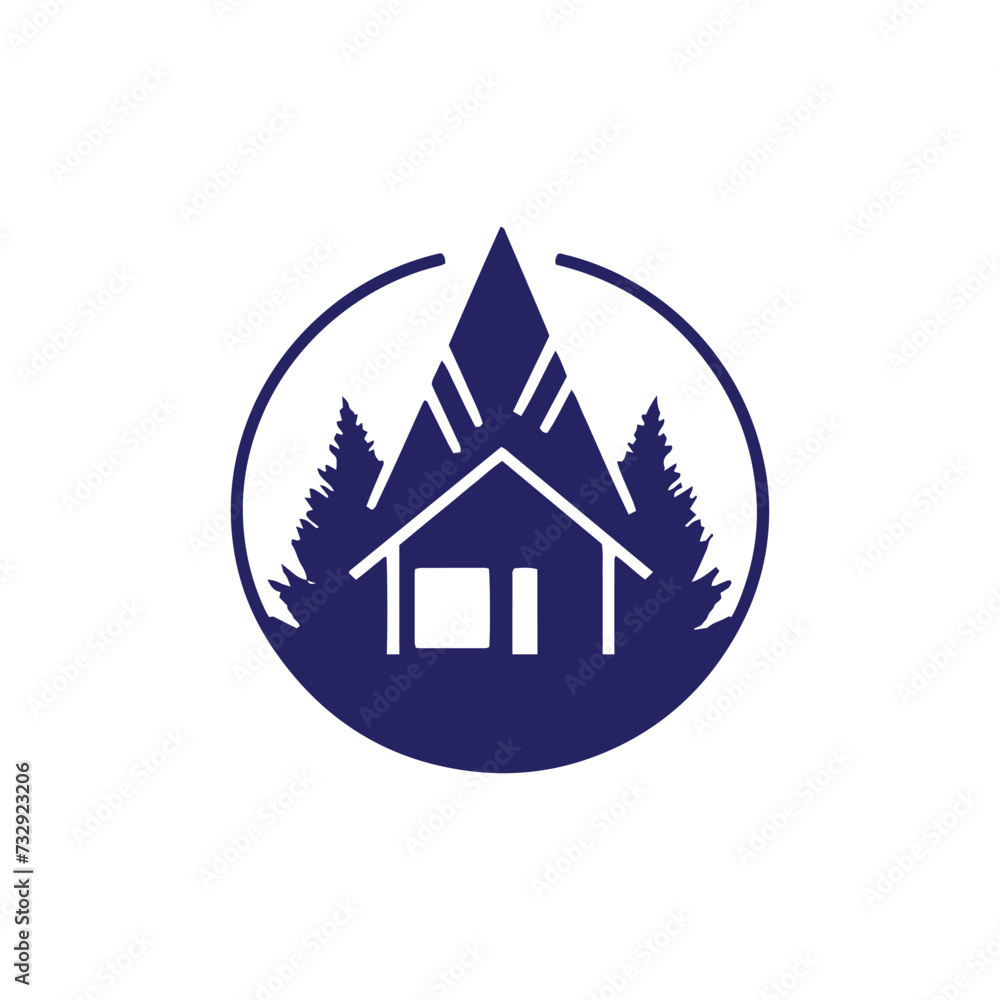 A logo of home icon vector camp silhouette kitchen with trees design template on white background A logo of home icon vector camp silhouette kitchen with trees design template on white background