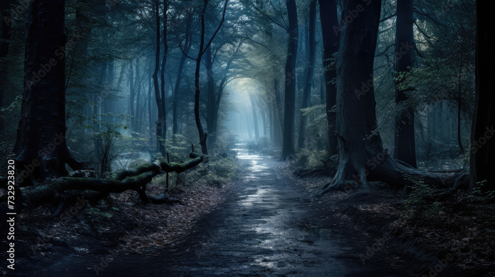 Mystical Forest at Dusk: Serene Pathway into the Unknown
