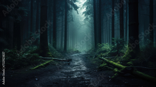 Enchanted Forest Path at Dusk: A Foggy, Mystical Journey 