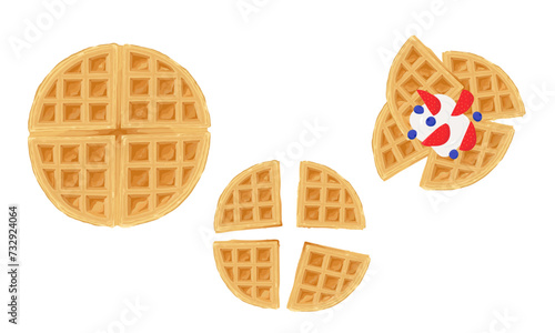 Round waffles. Hand drawn vector illustration. Classic American waffles.
