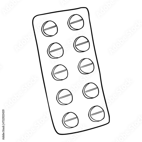 blister pack medicine illustration hand drawn outline isolated vector