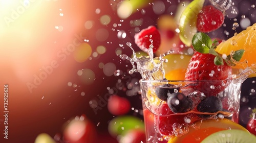 fresh fruits falling into cocktail glass  splashing - generative ai