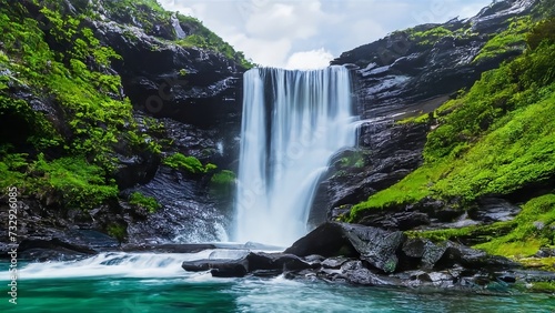Clean waterfall passing through rocks in the middle of beautiful nature