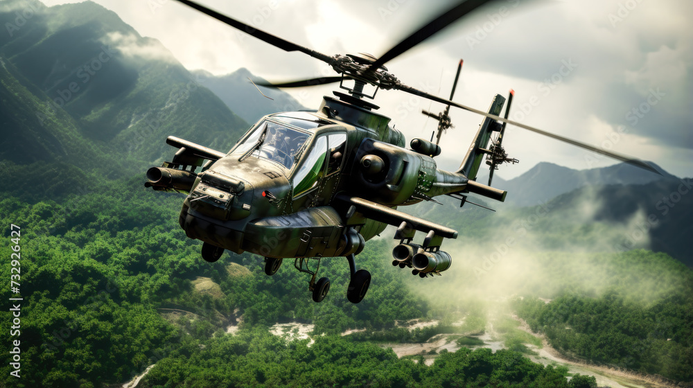 Light Green and Black Attack Helicopter in Combat Light Green and Black Attack Helicopter in Combat