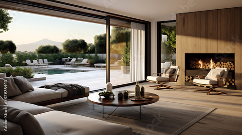 An image of a contemporary living room with sliding glass doors.