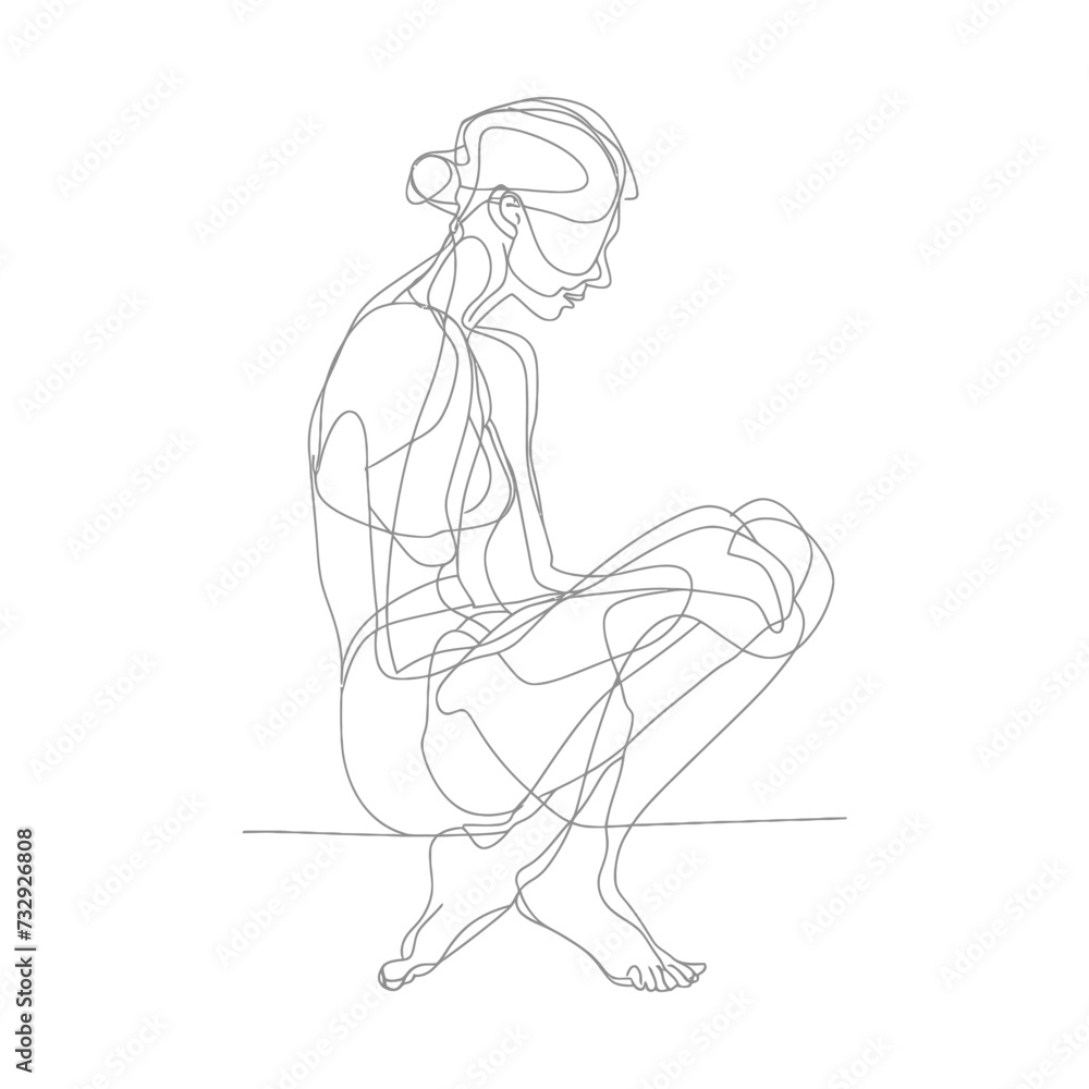 aesthetic woman with continuous line art style black color only